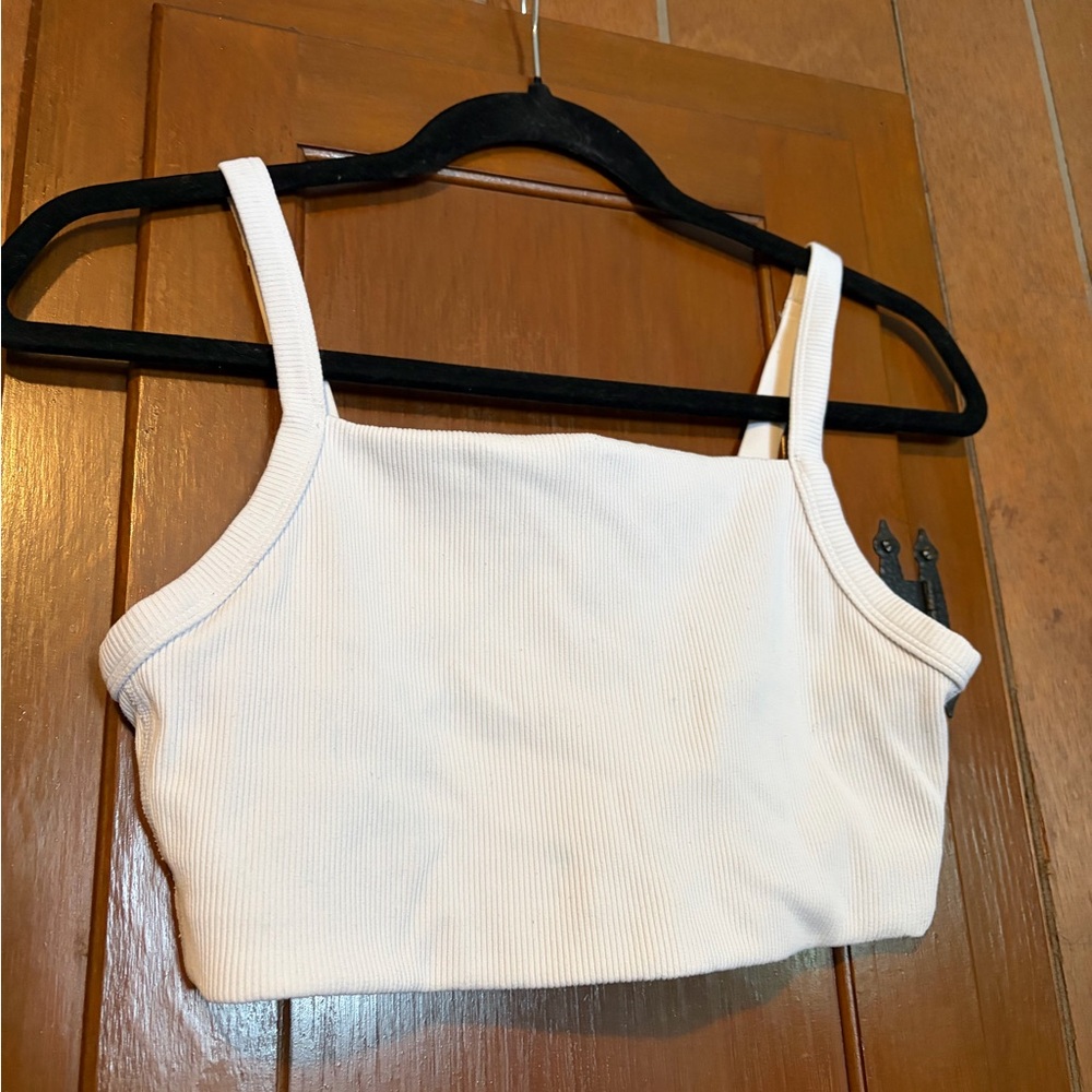AERIE White Ribbed Crop Top